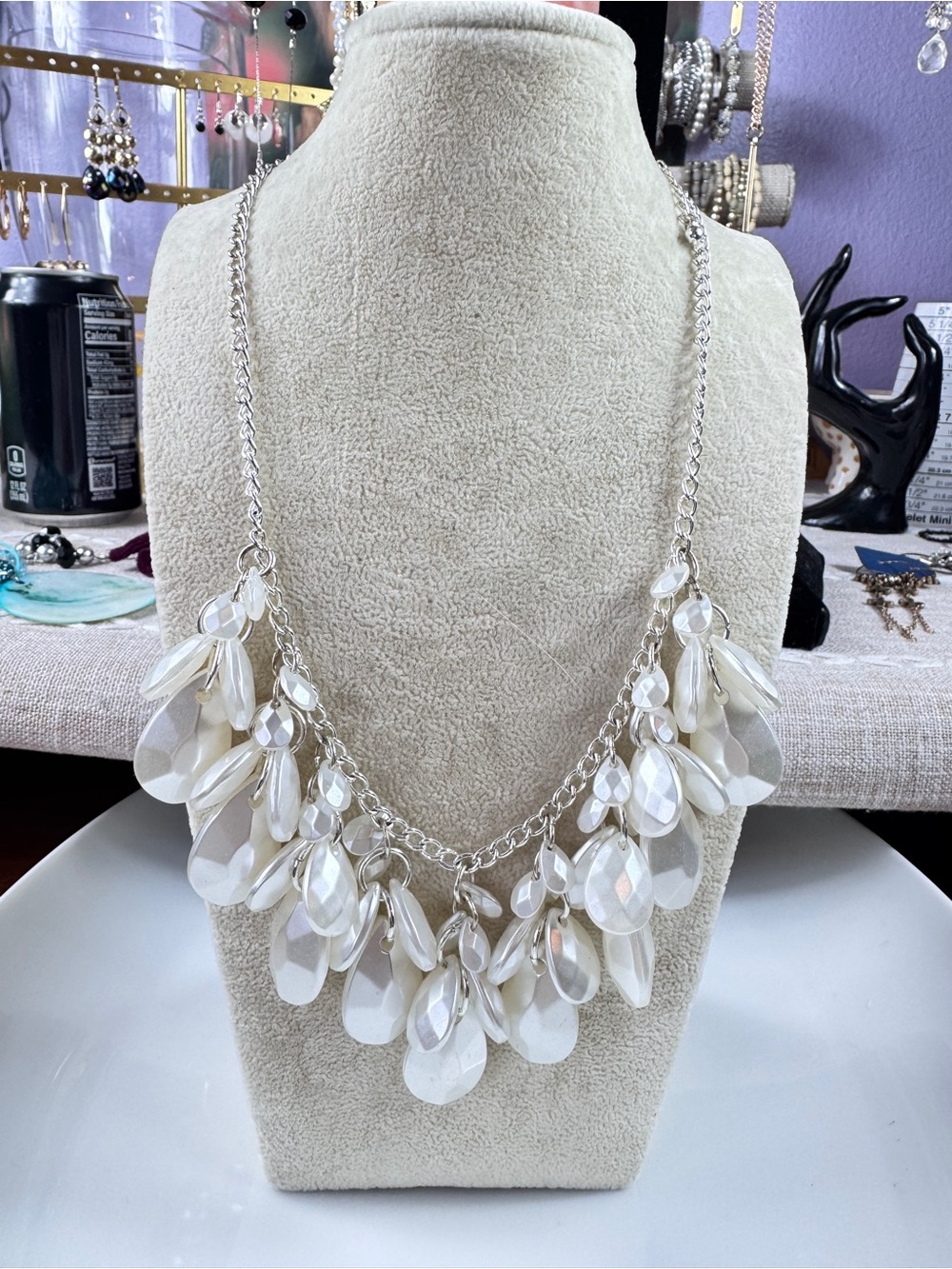 Urban Outfitters Bridal White and Silver Teardrop Charm Necklace